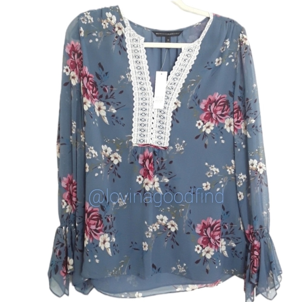 WHBM Denise Boho Tunic Floral Tempest Red Plum Blouse NWT sz 10
